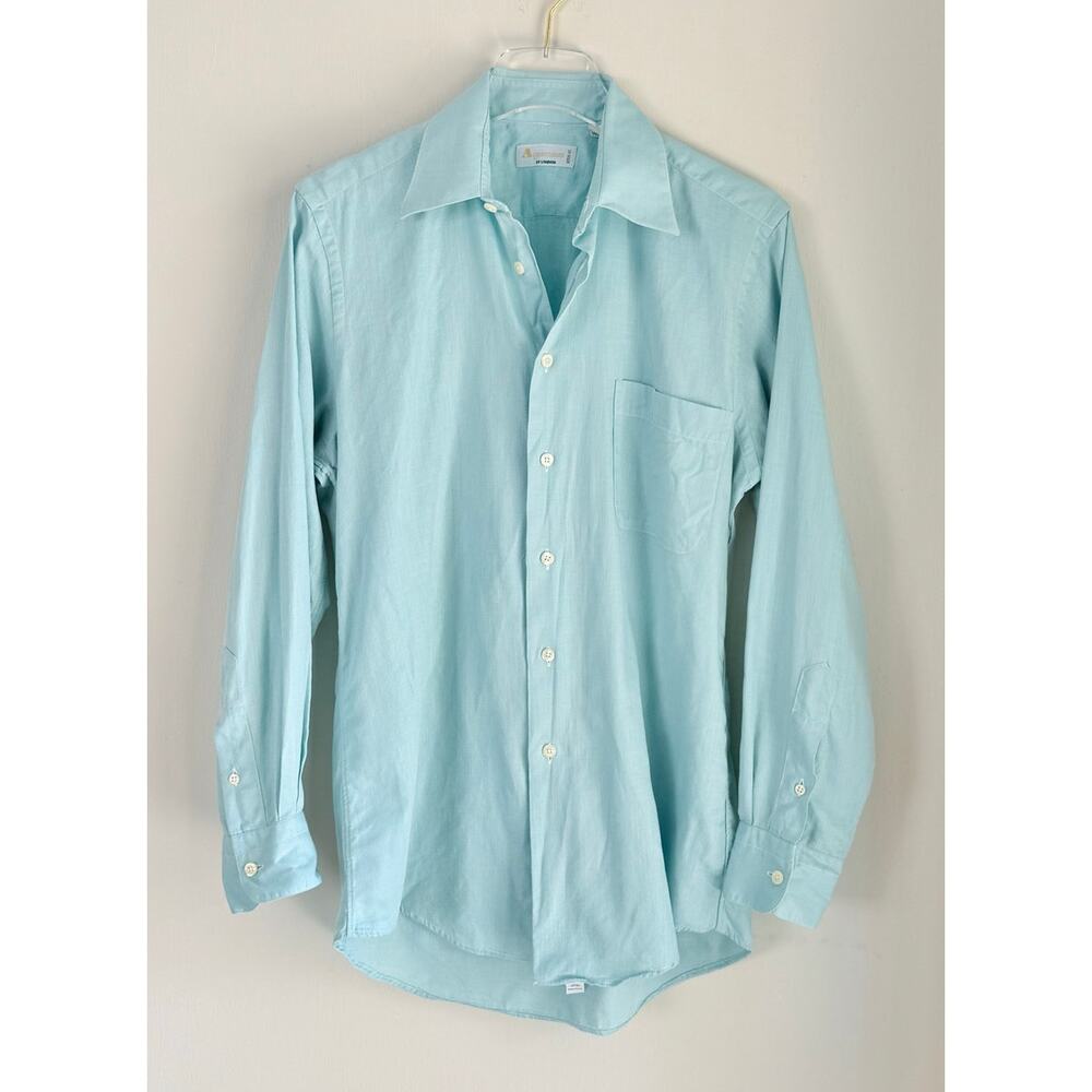 Aquascutum of London Dress Shirt Men 14.5 - 33 Vintage 80s Cotton Coastal Blue - Picture 7 of 7